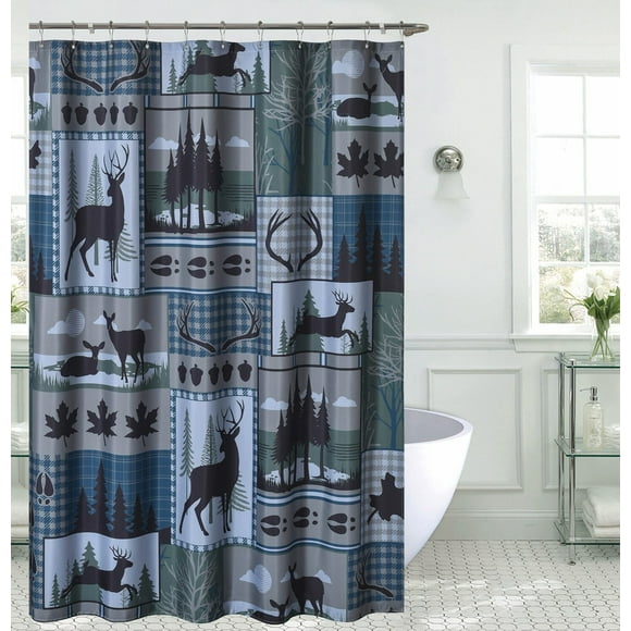Woodland Antler Patchwork Shower Curtain - 72 Nature-Themed Deer Run Forest Decor