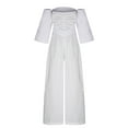 thumbnail image 5 of Women's Fashion Jumpsuit Off Shoulder Wrapped Chest Loose Half Sleeve Baggy Wide Leg Drawstring Rompers (XXL, White), 5 of 6