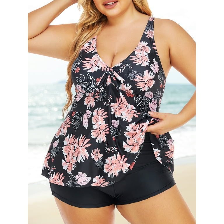  Summer Mae Women Plus Size Two-Piece Swimsuit Ruffle High  Waisted Bikini Flounce Tummy Control Bathing Suit Swimwear Hot Pink, 14  Plus : Clothing, Shoes & Jewelry