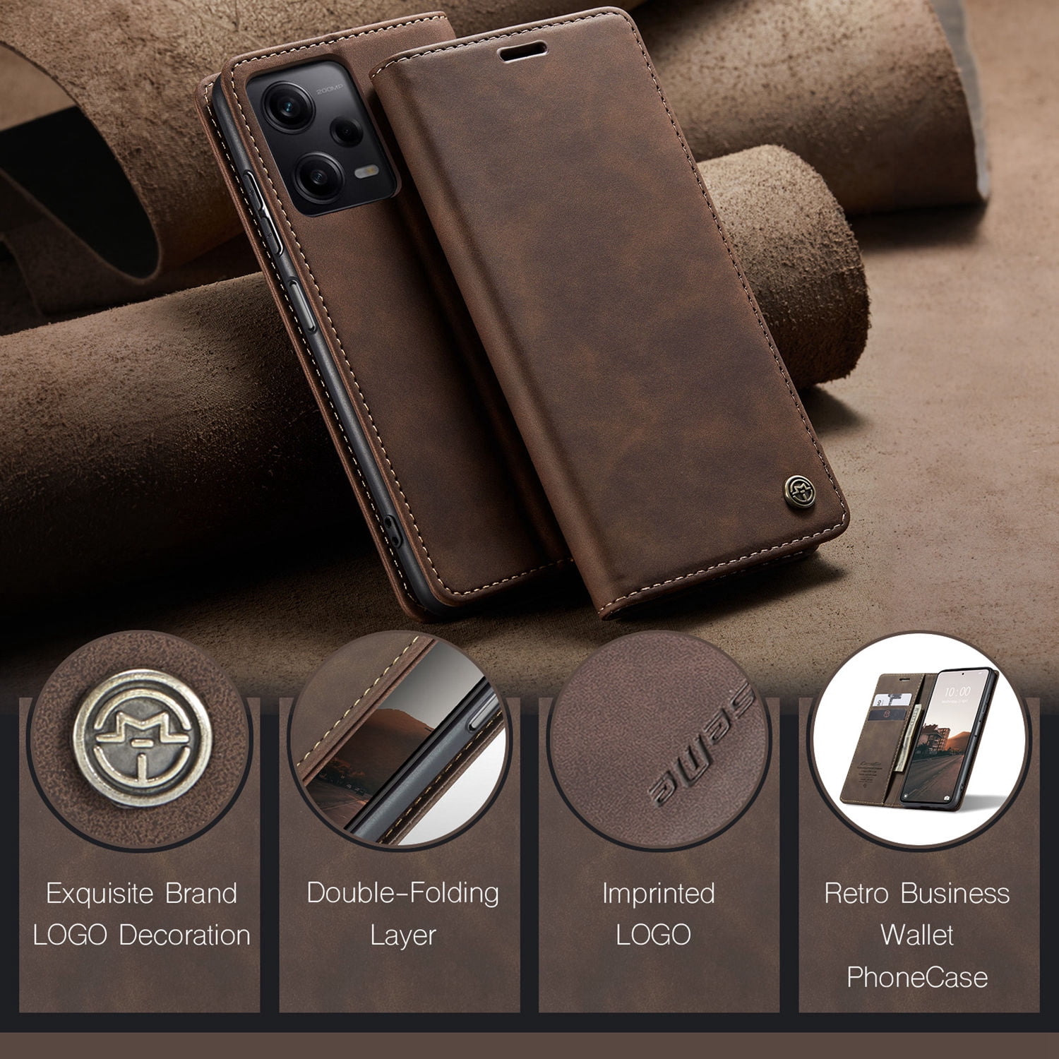 ETFAST Leather Wallet With Card Holder Zipper Phone Case For Xiaomi Poco X5 Pro High Quality Leather Phone Case