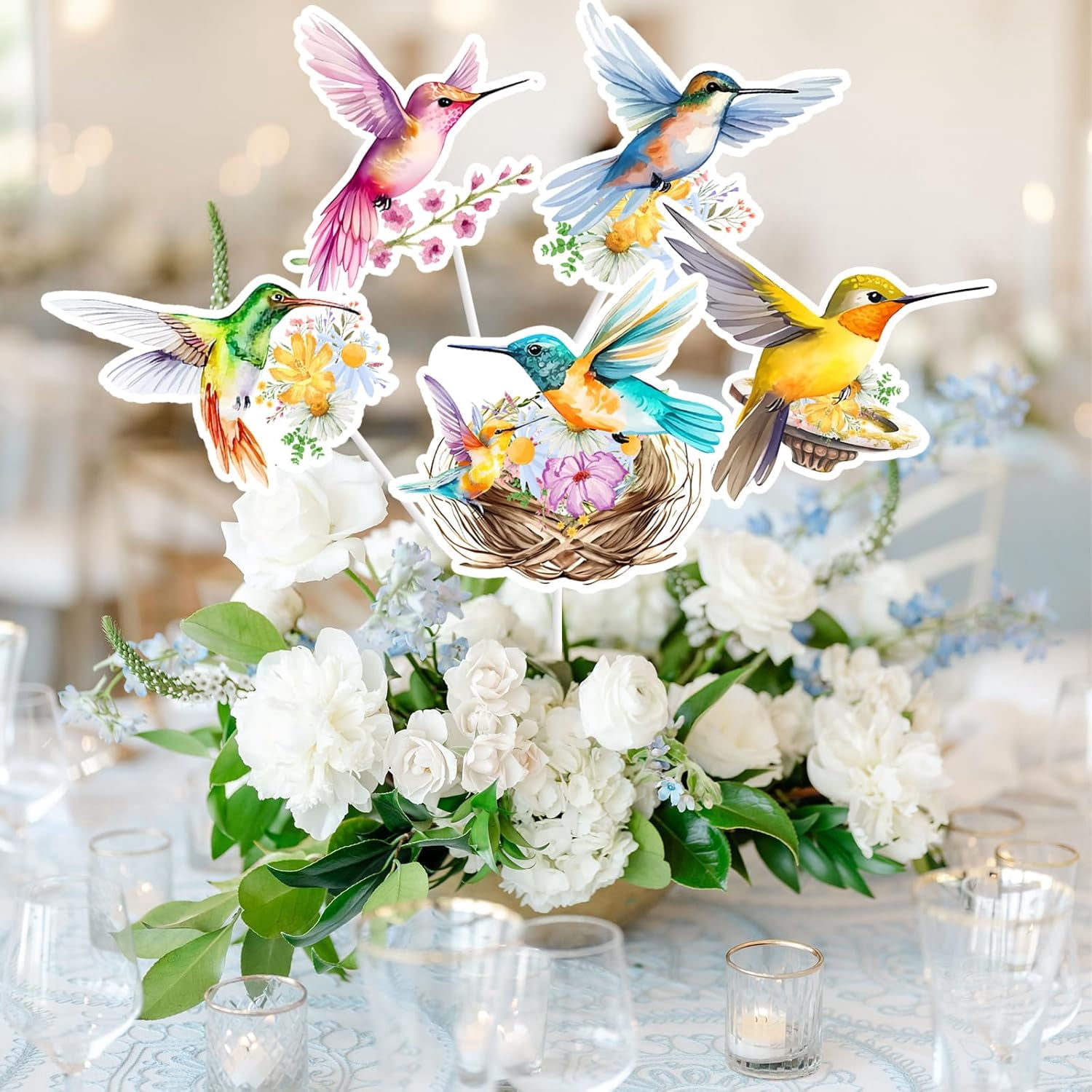 Hummingbird Table Party Decorations Centerpieces Sticks, 24pcs Hummingbird Centerpieces Sticks for Bird Party Flowers Hummingbirds Love Baby Shower Birthday Party Decorations Women Girl