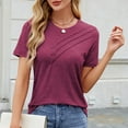 thumbnail image 5 of Dgankt Summer Tops for Women Women's New Short Sleeve Round Neck Solid Color Button Casual Fashion Blouse, 5 of 8