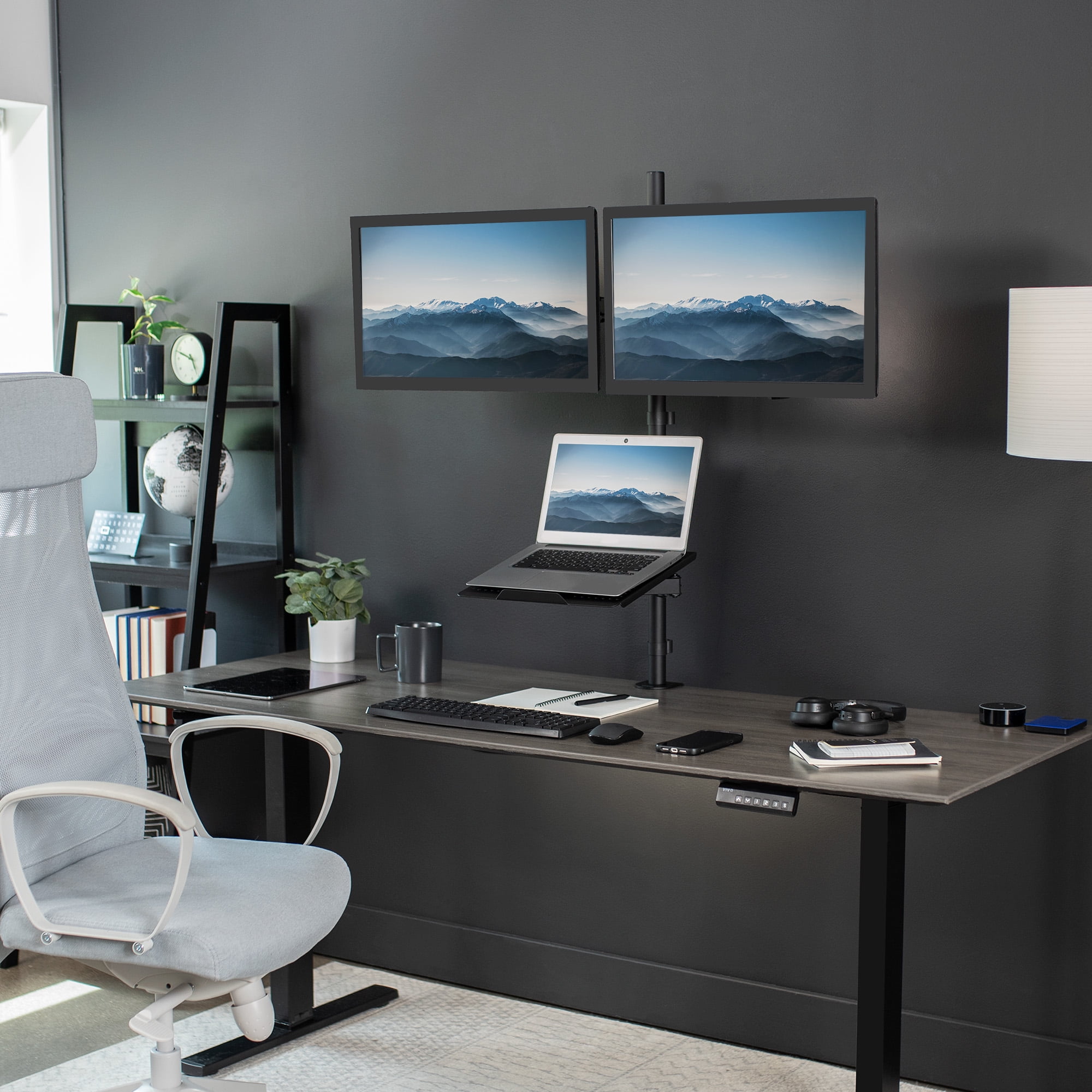 VIVO Dual 13" to 27" Monitor Mount with Laptop Holder, Tall Adjustable Stand