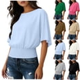 thumbnail image 5 of POIUYTR Women Summer Casual Tshirts Loose Fit Crewneck Short Sleeve Elastic Waist Shirts Trendy Comfy Soft Solid Color Tops, 5 of 6