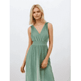 thumbnail image 2 of Women's Twig Pleated Knee Length Dress with Shoulder Tie, Sage Green, Medium, 2 of 3