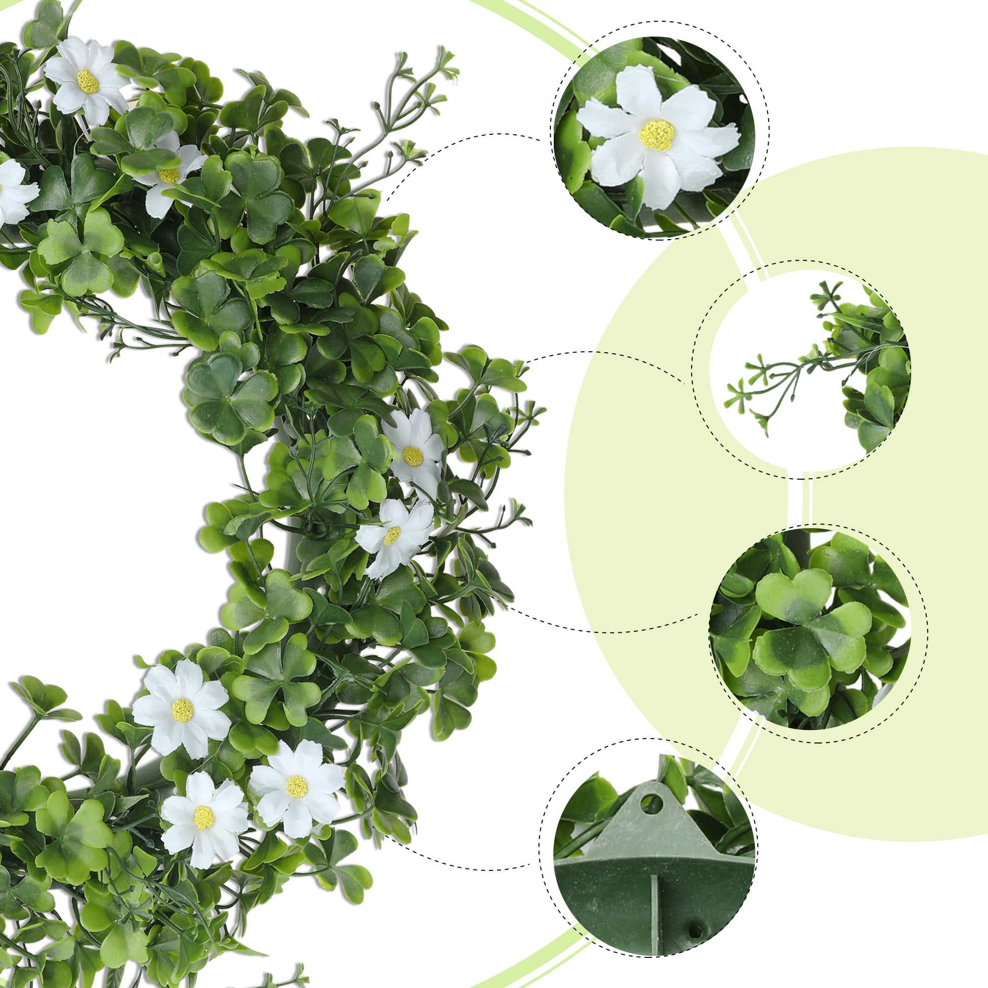 Unique Bargains Artificial Leaves Wreath Lucky Flower Wreaths for Front Door Green