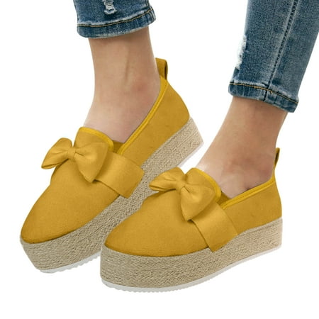 

f21 Womens Fashion Round Toe Thick Sole Shoe Suede Bow Knot Slip On Casual Shoes Espadrille Synthetic Sandals Size 7.5 Yellow