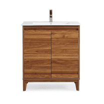 Tennant Brand 30" Natural Walnut Bathroom Vanity with White Porcelain Top