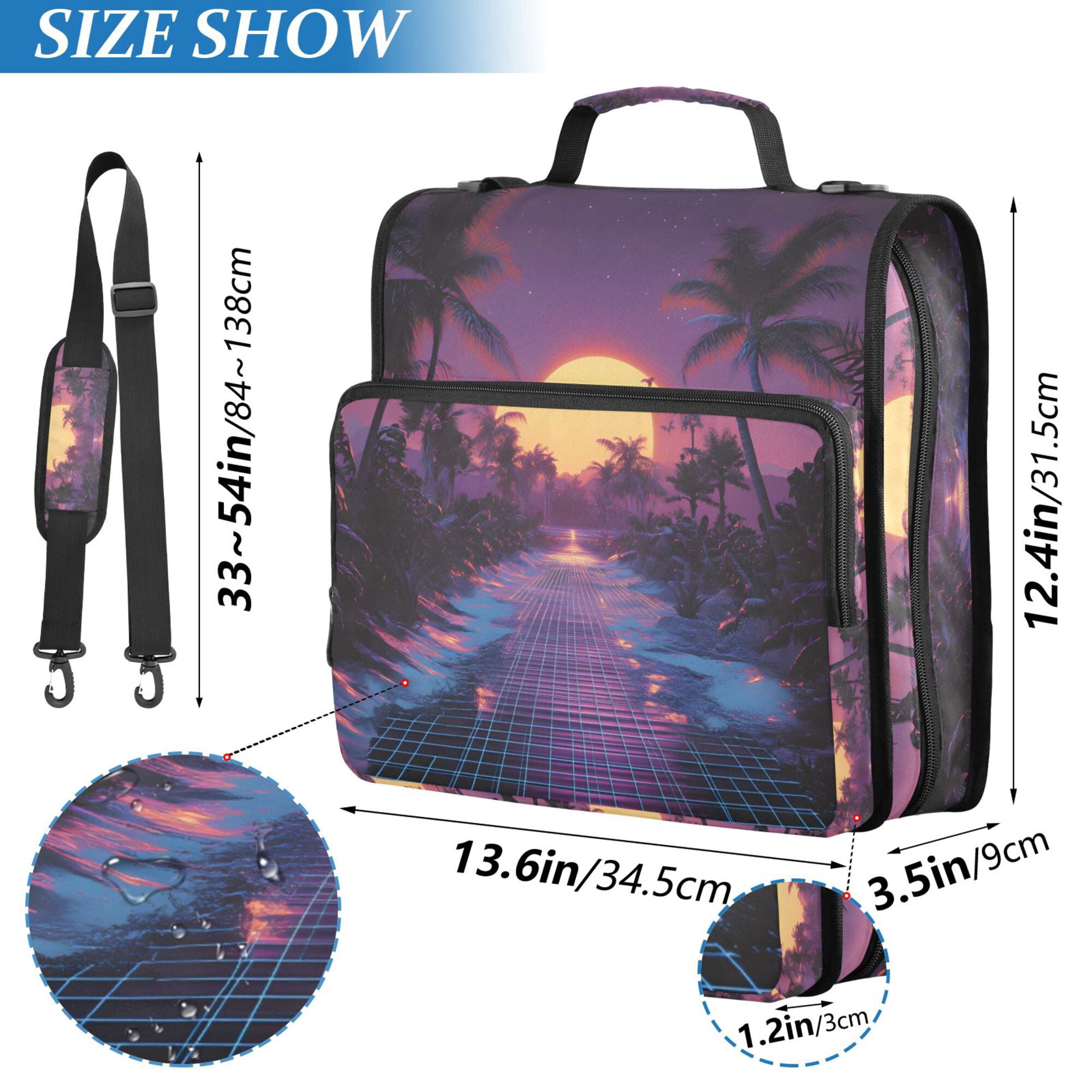 FORMRS Zipper Binder with Shoulder Strap 2-inch Ring 500 Sheet Capacity File Bag, Blue Neon Road