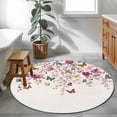 thumbnail image 4 of Spring Floral Round Living Room Rugs 4 ft, Watercolor Pink Cherry Blossoms Romantic Butterfly Washable Area Rug with Non-Slip Sturdy Edge Binding Round Carpet for Entryway Kitchen Bedroom Bathroom, 4 of 9