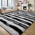 thumbnail image 2 of 6x9 Large Fluffy Shag Area Rug, Black and White Striped Rugs for Living Room, Modern Indoor Non Slip Washable Carpet, Furry Throw Carpets for Bedroom Home Decor, 2 of 7