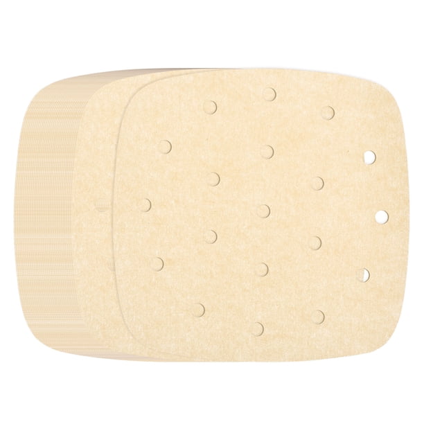 Uxcell 100 piezas de forros para freidora de aire de 6 pulgadas, forros de vapor de bambú cuadrados con agujeros, papel pergamino perforado desechable para freidoras de aire, marrón