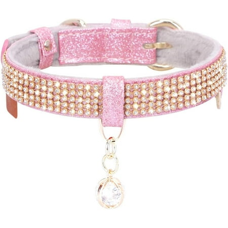 Petshome Cat Collar, Dog Collar, [Bling Rhinestones] Premium PU Leather with Pendant Adjustable Collars for Small to Medium Dog Medium Pink