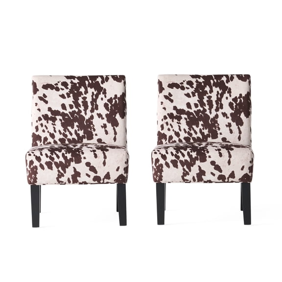 GDF Studio Abner Contemporary Upholstered Slipper Chairs, Set of 2, Brown Cow Print Velvet and Matte Black