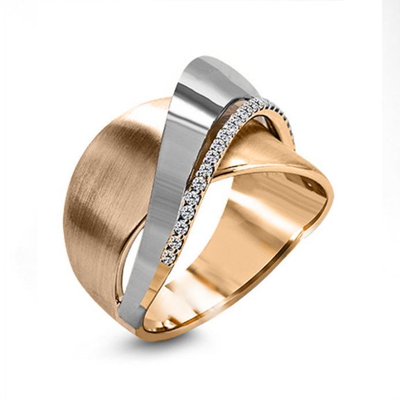 Women's Simple Ladder Zircon Rose Gold Two-Color Bow Cross Ring