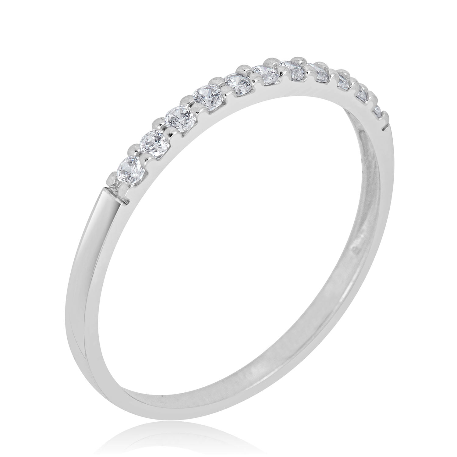 AVORA 10K White Gold Simulated Diamond CZ Half Eternity Band Stackable Ring - Size 6