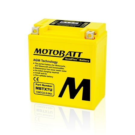 MBTX7U Motobatt 12V 130 CCA 8AH AGM Battery Replaces Yuasa YTX7L-BS, YTZ8V