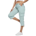 thumbnail image 3 of Women's Cargo Capris Cotton Pants with Button Pockets Elastic Waist Lightweight Cute Hiking Casual Pant for Summer (Mint Green,3XL), 3 of 6