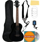 Luna Vintage Mahogany Tenor Ukulele - Black Satin Bundle with Gig Bag, Strap, Tuner, Strings, Austin Bazaar Instructional DVD, and Polishing Cloth