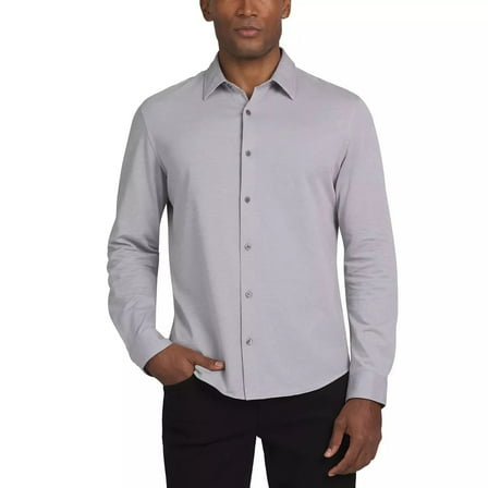 DKNY Men's Long Sleeve Sport Shirt (LT Gray, L)