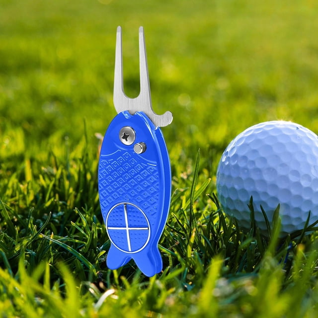 Herramienta de reparación de Divot de Golf, equipo portátil de repuesto, marcador de pelota de Golf plegable Azul