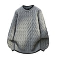 thumbnail image 2 of FRSASU Mens Ribbed Vintage Cable Knit Sweater Chunky Crewneck Long Sleeve Oversized Pullover Fall Winter Sweatshirts Gray, 2 of 6