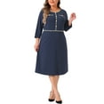 thumbnail image 2 of Agnes Orinda Women's Plus Size Dresses Crew Neck 3/4 Sleeve Vintage Work Cocktail Bodycon Pencil Dress 2X Dark Blue, 2 of 5
