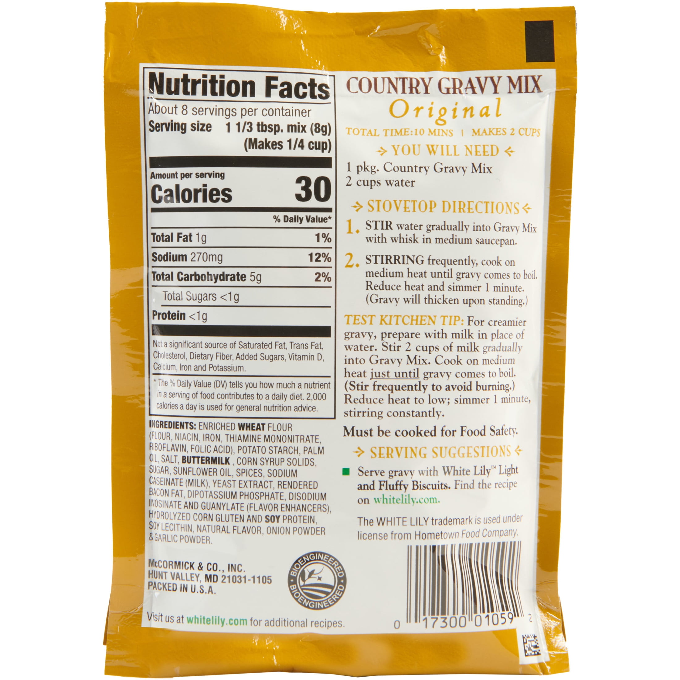 White Lily Original Country Gravy Mix, 2.25 oz Envelope