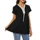 thumbnail image 2 of Camiseta de manga corta con cuello en V y cordones para mujer, informal, acampanada, 2 of 8