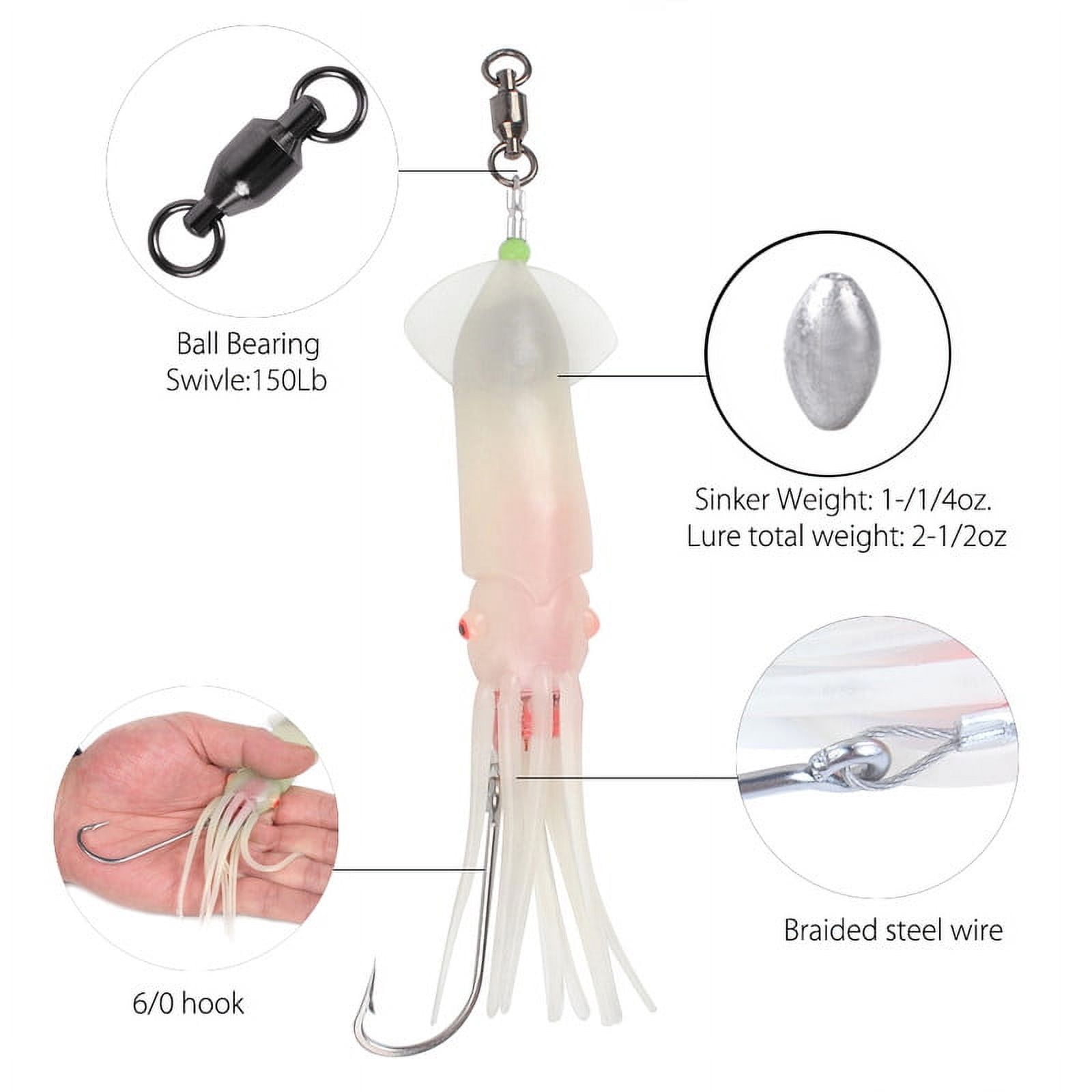 Dr.Fish Saltwater Fishing Lure Trolling Squid Offshore Teaser Bait 6" Built-in LED Light Mahi Sails Tuna Wahoo Marlin White