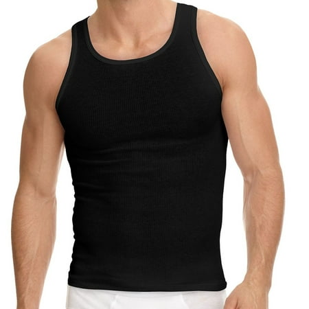 Value Packs of Men's Black & White Ribbed 100% Cotton Tank Top A Shirts Undershirt (M, 3 Pack Black)
