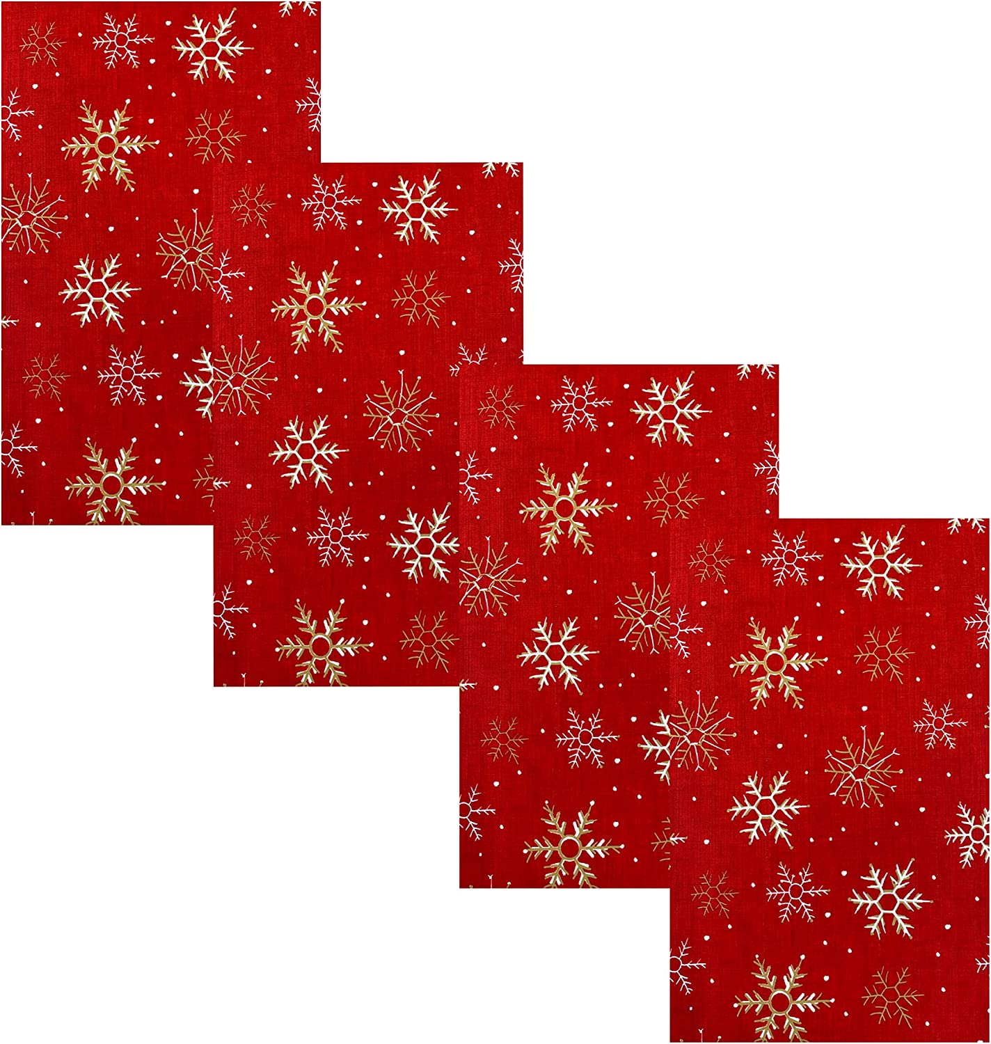 Lintex Red Farmhouse Snowflake Fabric Christmas Napkin Red, Gold and White Country Rustic