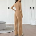 thumbnail image 6 of Bloomae Women's 2 Piece Matching Lounge Sets Fall Fashion Outfits Henley Neck Baisc Athletic Shirts Top Loose Comfy Drawstring Wide Leg Pants Sweat Suits Khaki S, 6 of 9