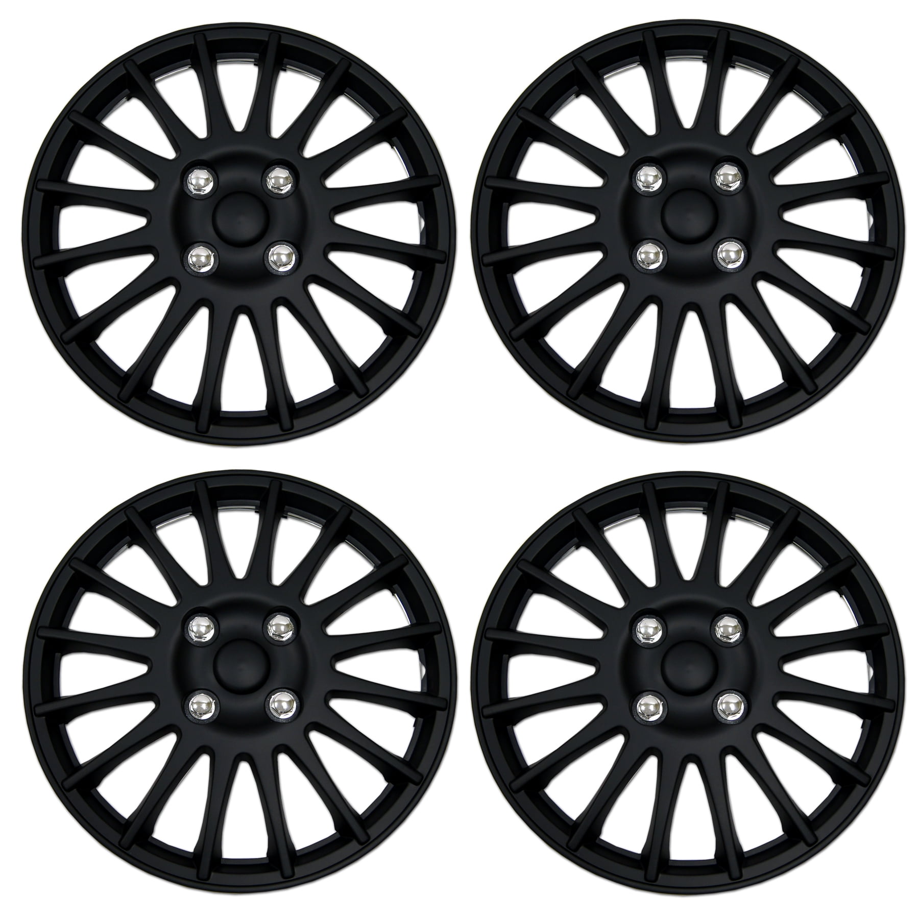 TuningPros WSC3-007B15 4pcs Set Snap-On Type Pop-On 15-Inches Matte Black Hubcaps Wheel Cover 