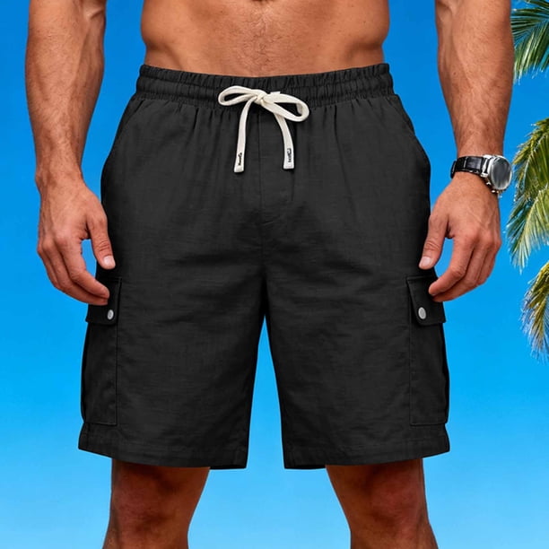 Ceisia Men's Relaxed Fit Linen-Look Cargo Shorts with Multi-Pocket & Elastic Drawstring Waist Gifts