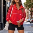 thumbnail image 6 of Womens Half Zip Sweatshirts Trendy Pullover Top Long Sleeve Casual Sweatshirt Fall Clothes Red L, 6 of 7