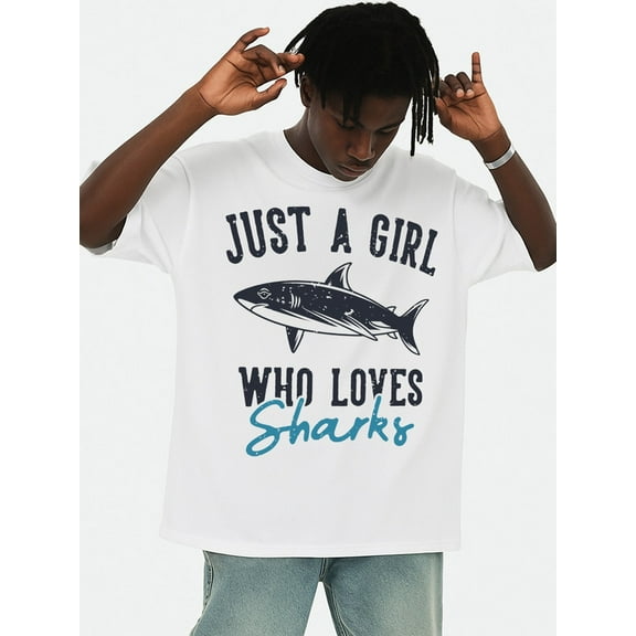 Shark Lover Tee fishing t shirt t-shirts men 180G 100% Cotton white New spring and autumn trendy printed T-shirts New spring and fall printed T-shirts, fashionable and trendy fishing for men funny f