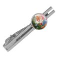 thumbnail image 1 of Christmas Holiday Santa Behind the Tree Round Tie Bar Clip Clasp Tack Silver Color Plated, 1 of 6