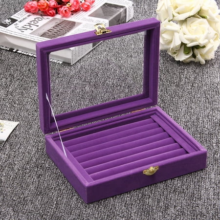4 Colors Velvet Jewelry Box Show Case Tray Rings Earings Bracelet Portable Necklace Glass Display Storage Gift Holder Wood Organizer Travel Cosmetic For Girls &Women