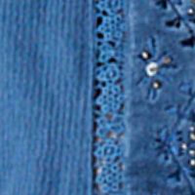 LUCKY BRAND Womens Blue Beaded Textured Crochet Insets Tasseled