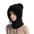 thumbnail image 4 of 3 In 1 Winter Fleece-Lined Knitted Hat for Women - with Scarf and Mask, Warm Knitted Ski Scarf & Mask Combo, Ideal for Fall Winter Cold Weather, Keep Head, Neck & Face Cozy, Black, 4 of 7