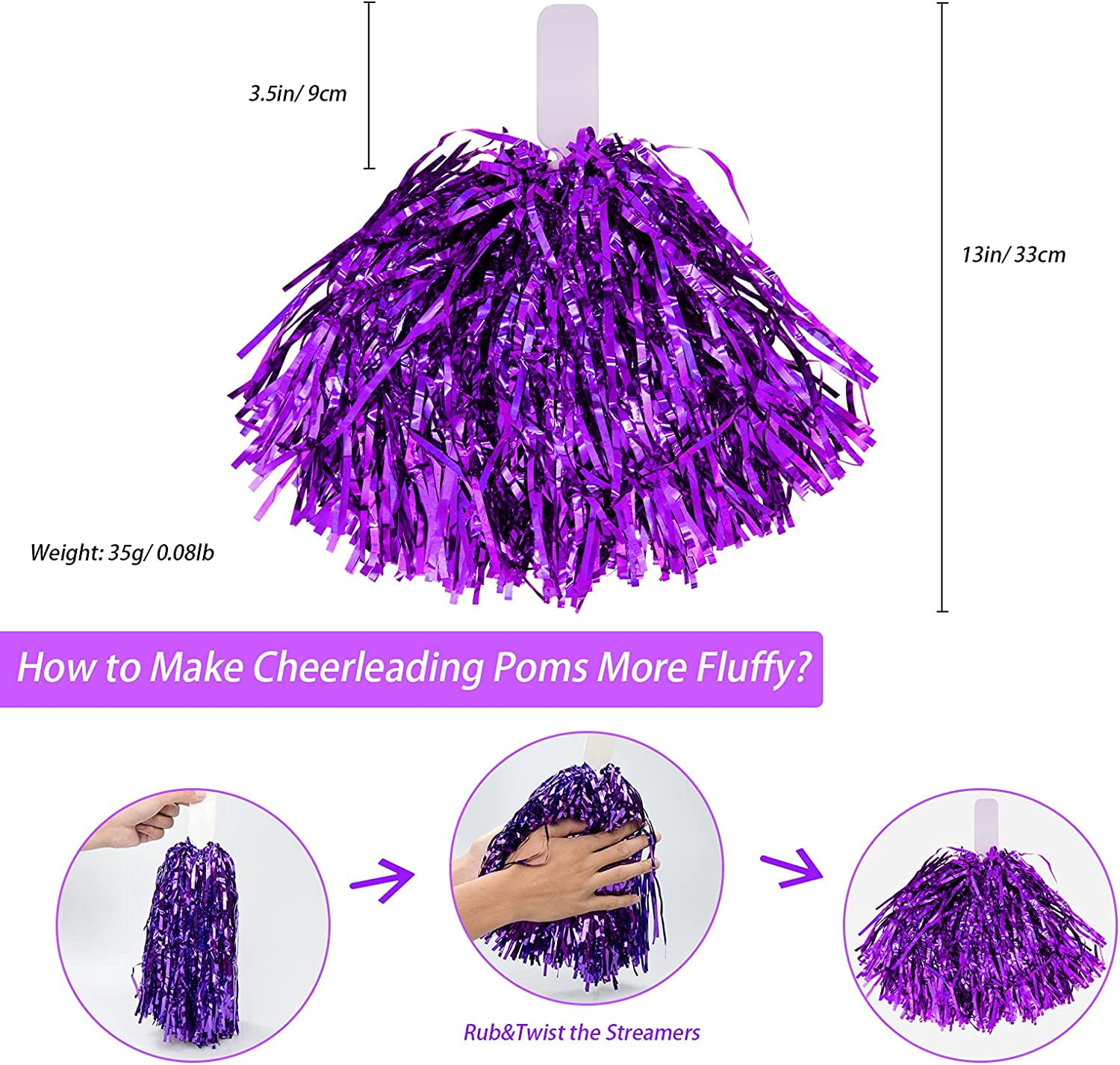 LINLIN 12Pcs Metallic Cheerleading Pom Poms with Cozy Handle, Adorable Cheerleader Pompoms Hand Flowers for Kids Adults Ball Dance Sports Team Spirit Cheering Fancy Dress Night Party