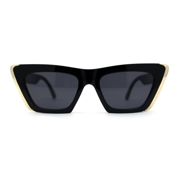 Womens Rectangular Thick Rim Gothic Cat Eye Plastic Sunglasses All Black