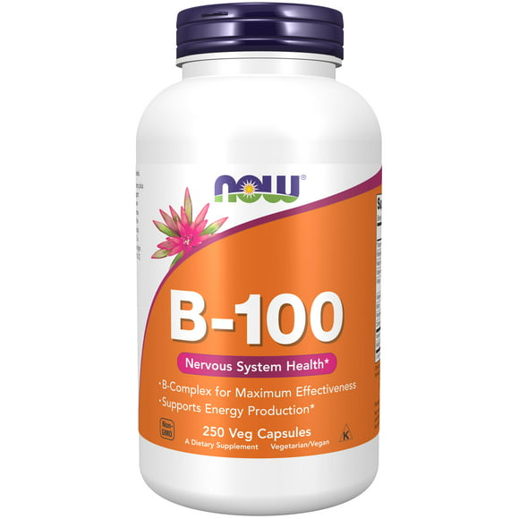 NOW Supplements, Vitamin B-100, Energy Production*, Nervous System Health*, 250 Veg Capsules