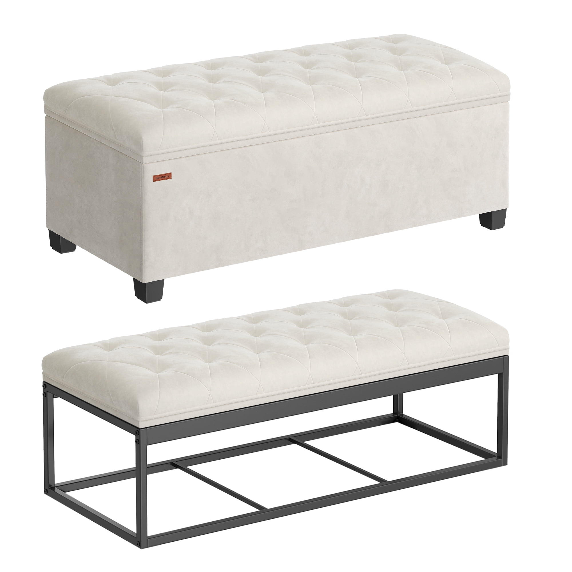 SONGMICS 43" Storage Ottoman Bench Foot Rest with Legs End of Bed Bench Storage Chest Load up to 660 lb for Living Room Bedroom Cream White