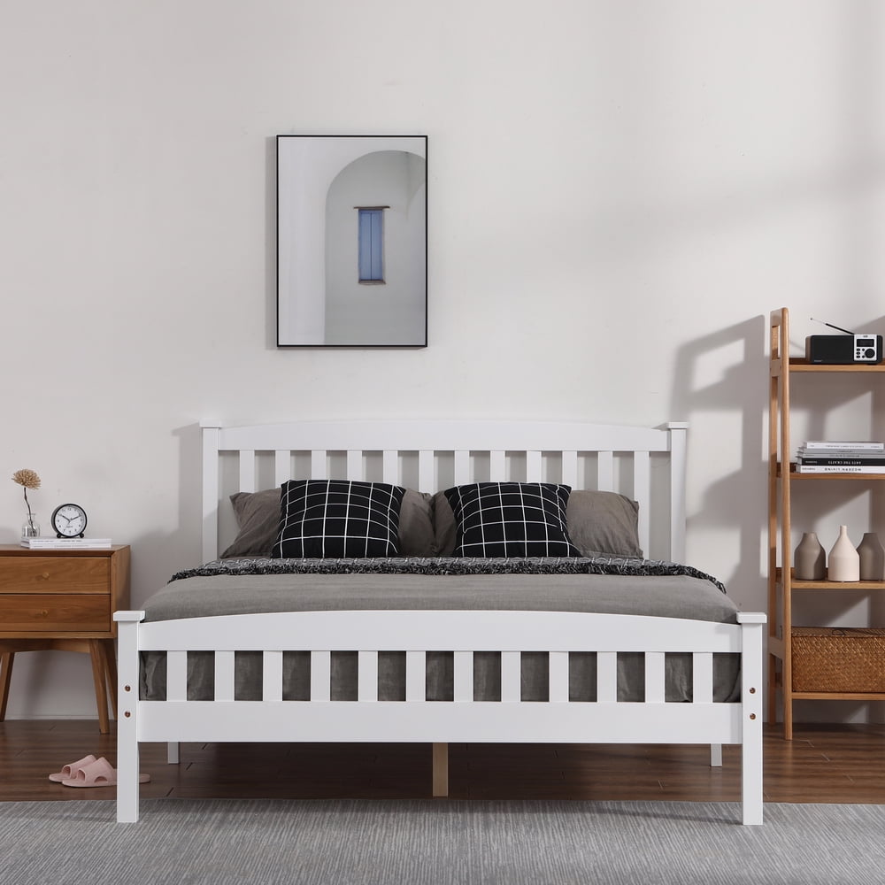 Kepooman Pine Platform Bed Frame with Headboard/wood Plank Support/no Spring Required/easy to Assemble, Queen Size-White Kepooman Pine Platform Bed Frame with Headboard/wood Plank Support/no Spring Required/easy to Assemble, Queen Size-White