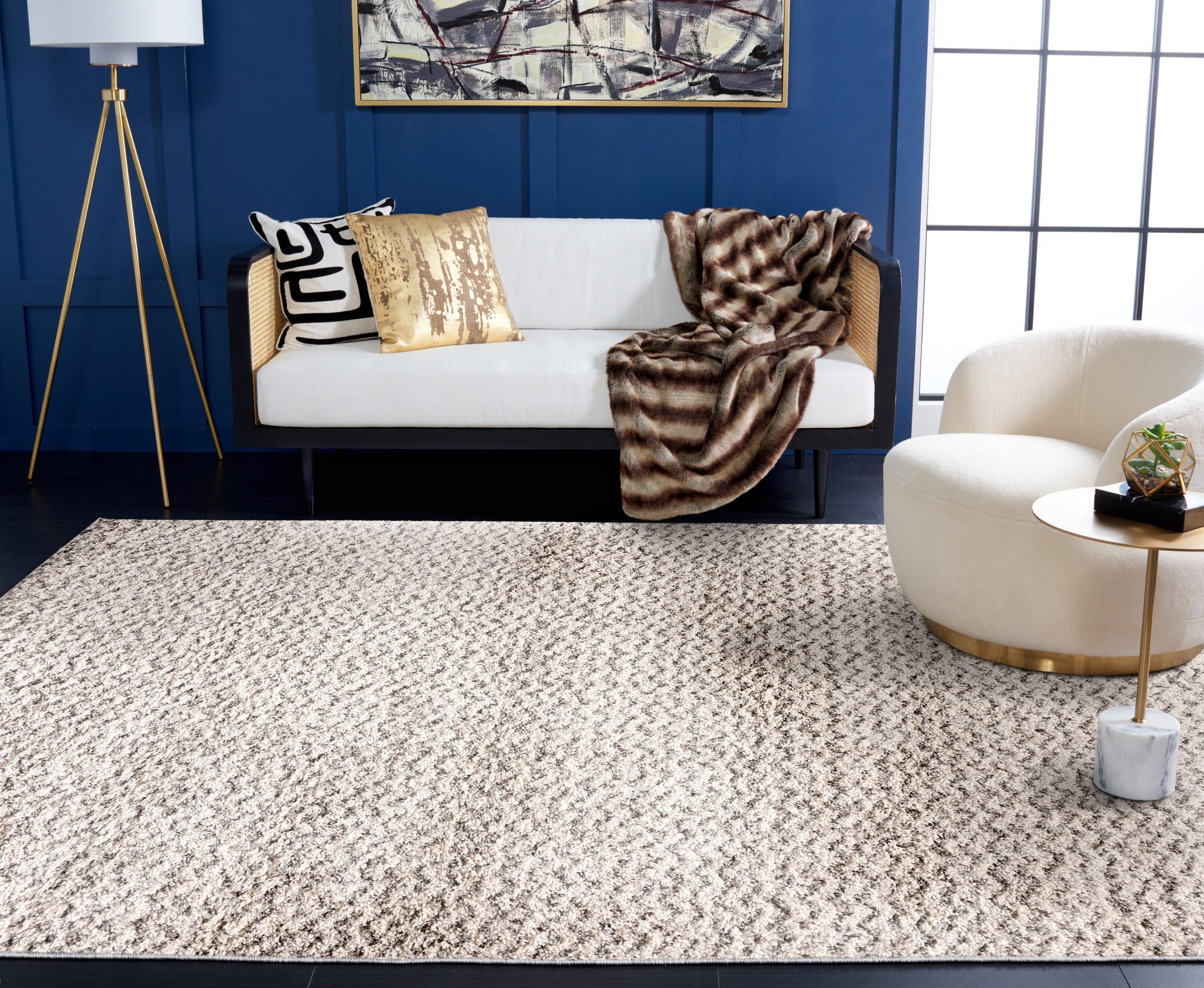 SAFAVIEH Hudson Merrilyn Chevron Shag Area Rug, Ivory/Grey, 8' x 10'
