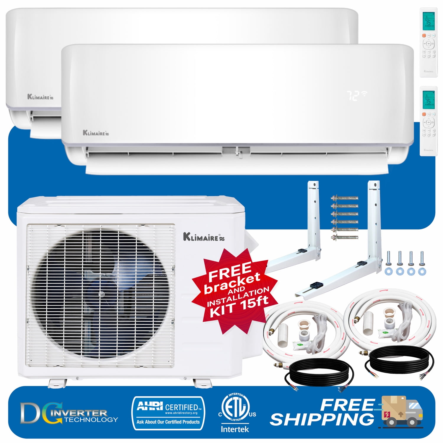 Klimaire 2Zone (12000 BTU + 12000 BTU) 21 SEER Ductless MultiZone
