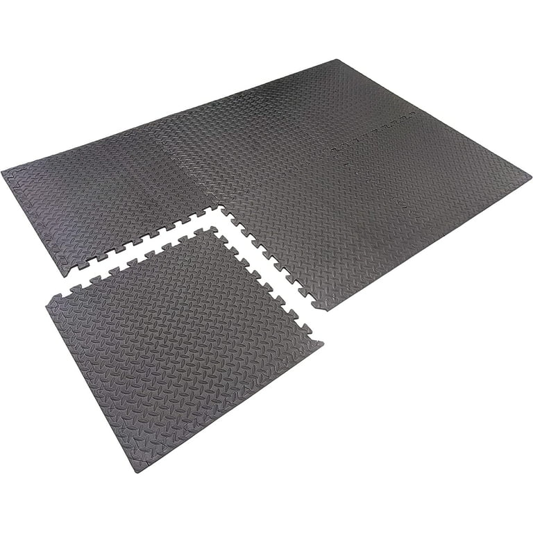 24 X 24 Inch Interlocking Foam Mat, Imitation Wood Grain Thick Floor  Mat,Home Bedroom Non-Slip Floor Mat, (1 Pcs / 2 Side Strips),White,6Pcs