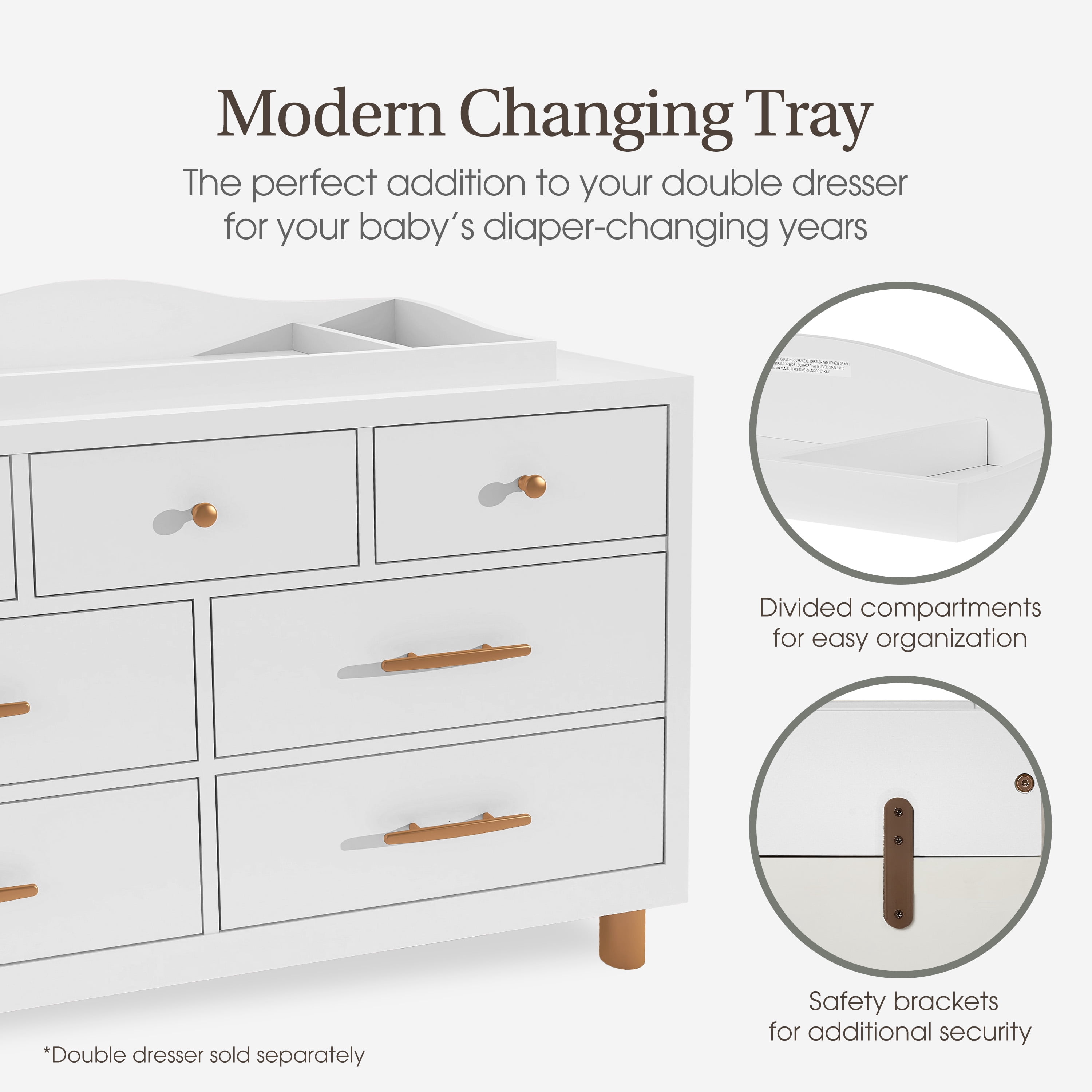Evolur Changing Tray in Weathered White, Space Saver